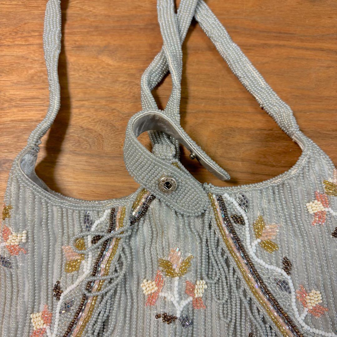 美品◇ヴィンテージ◇レトロ ビーズバッグ◇和装バッグ◇パーティーバッグ◇グレー