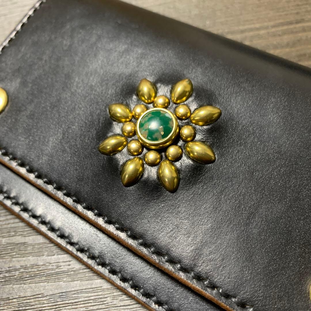 トラッカーウォレット　ミドル　クロムエクセル　スタッズ　レザークラフト