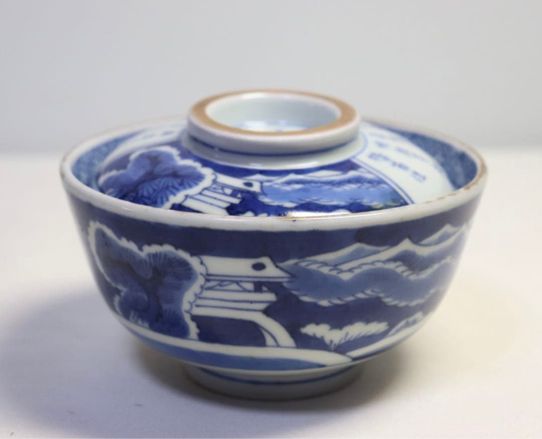 中国 染付 蓋茶碗2点 大明宣徳年製銘 送料込み0907