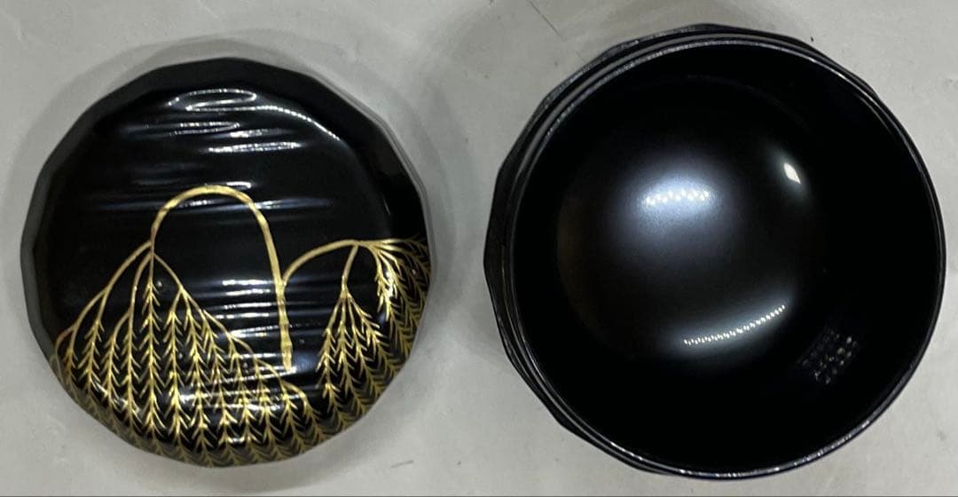 吉田一峰 認得斎好写 折撓柳蒔絵棗 四方桟共箱 栞