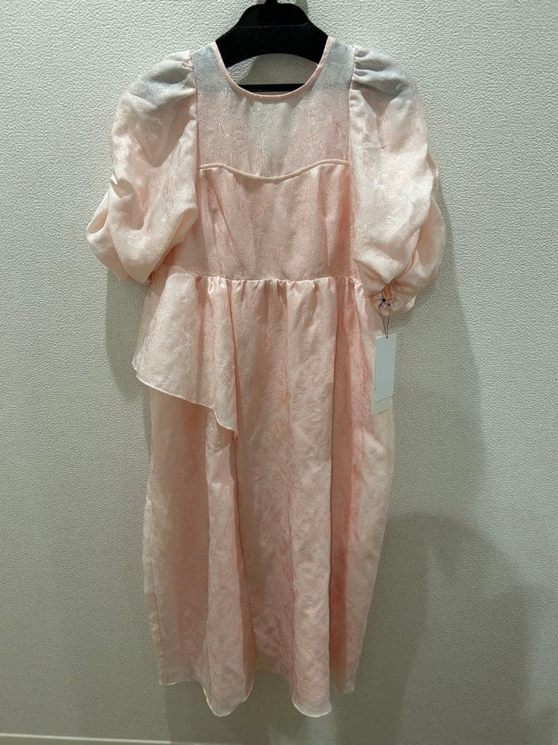 と*と様 ANDRESD バブルスリーブジャガードドレス ピンク S