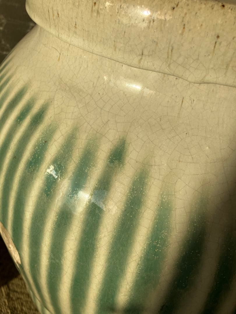 信楽焼 茶壺 大壺 すだれ壺 ストライプ柄 明治 アンティーク - メルカリ