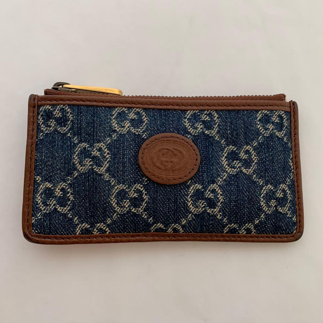 美品 GUCCI インターロッキング 小銭入れ デニム クレジットカードケース