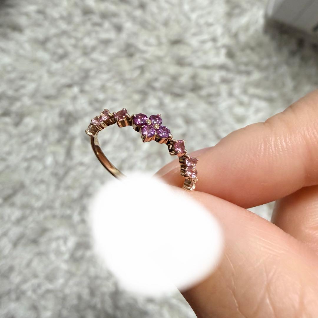 ツツミ　K10YG 13号　マルチストーンリング　ピンク系　ガーネット