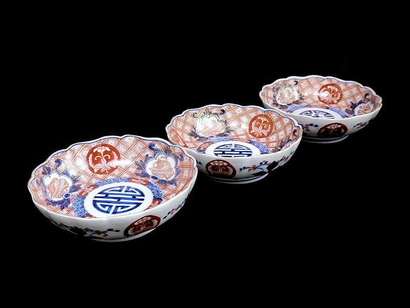 古伊万里 金襴手 菊花四方襷紋に吉祥紋の図 膾皿 3