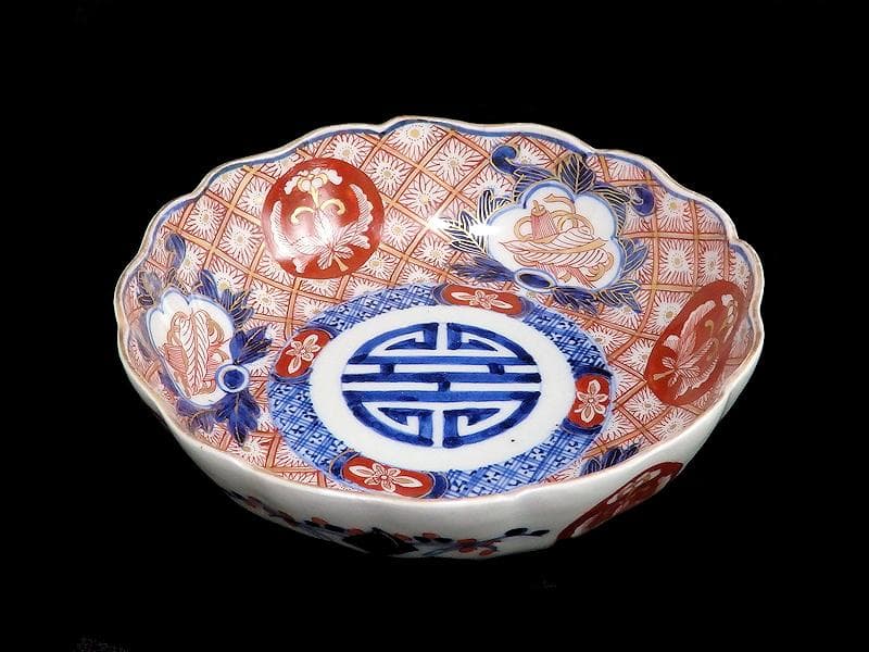 古伊万里 金襴手 菊花四方襷紋に吉祥紋の図 膾皿 3