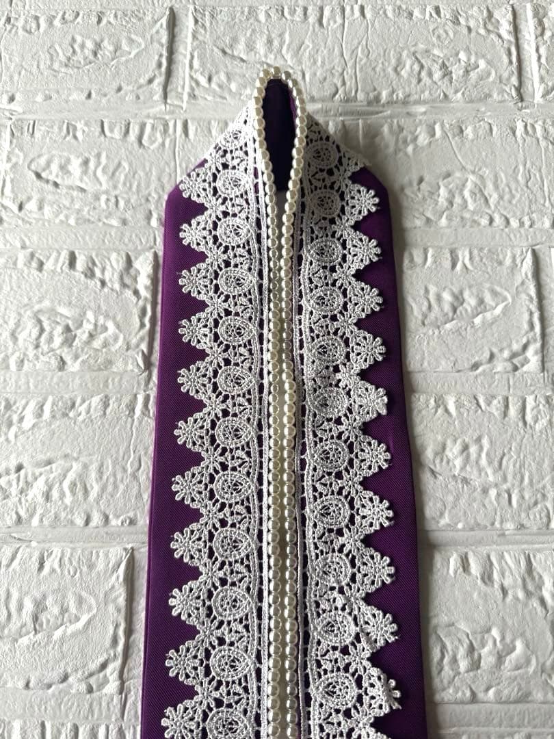 ヴァイオレット・ルフレ♦︎重ね衿 刺繍半衿 マルチレース 正絹帯締め