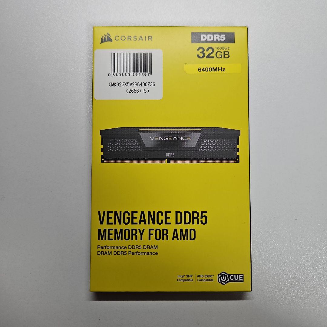 CORSAIR DDR5 16GB *2枚 合計32GB 6400MHz VENGEANCE® 32GB (2x16GB) DDR5 DRAM 6400MHz C32 Memory Kit — Black