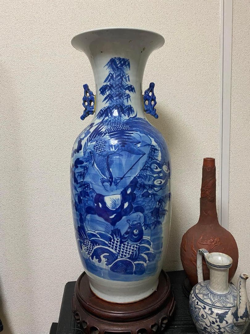 中国 清時代☆花瓶 染付 唐物 骨董品 古美術