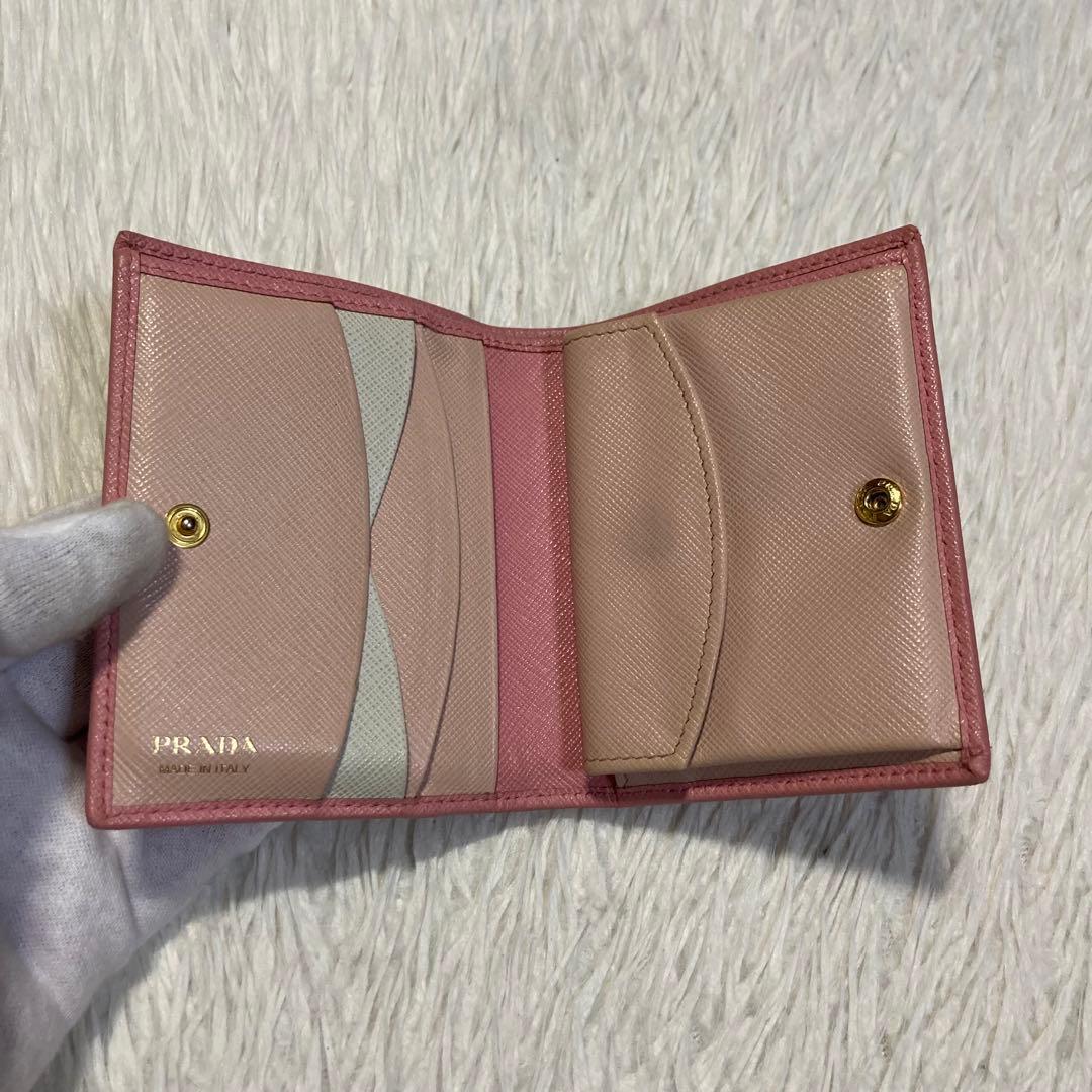 今週限定値上げ 美品 PRADA プラダ 二つ折り 財布 バイカラー ピンク