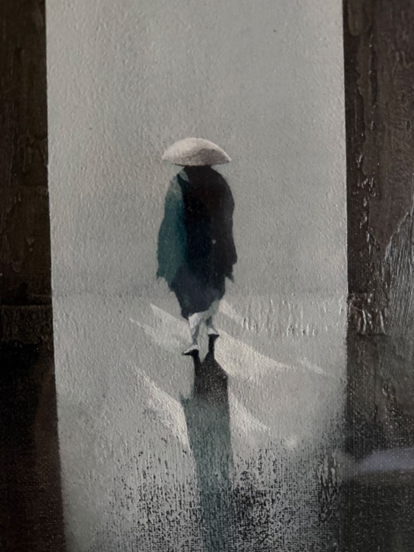 斉藤次郎「夜明け」.油彩肉筆 、喜びも悲しみも旅立ちの一歩から、ロマンある名作