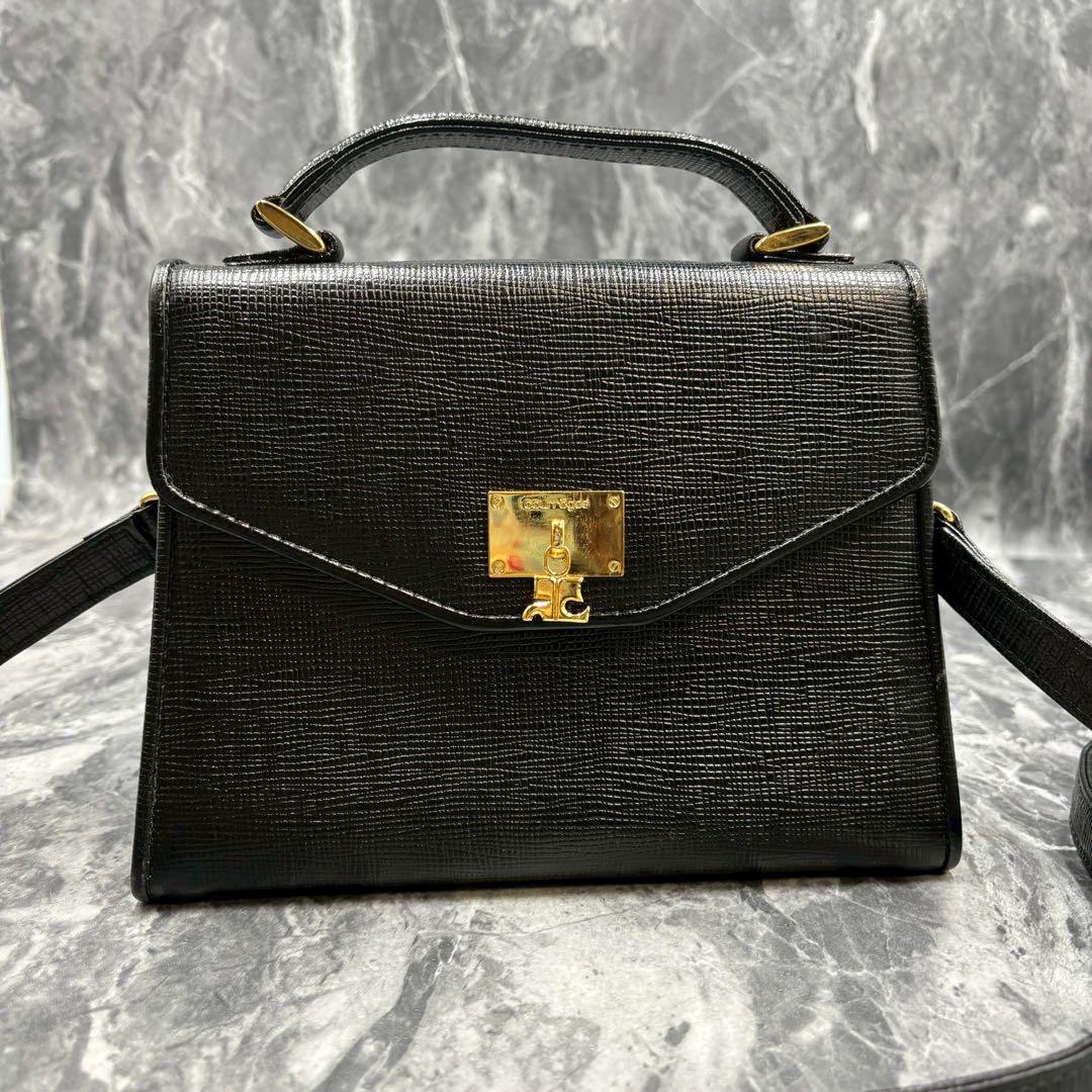 【極美品】クレージュ 2way ハンドバッグ レザー ロゴ金具 ブラック