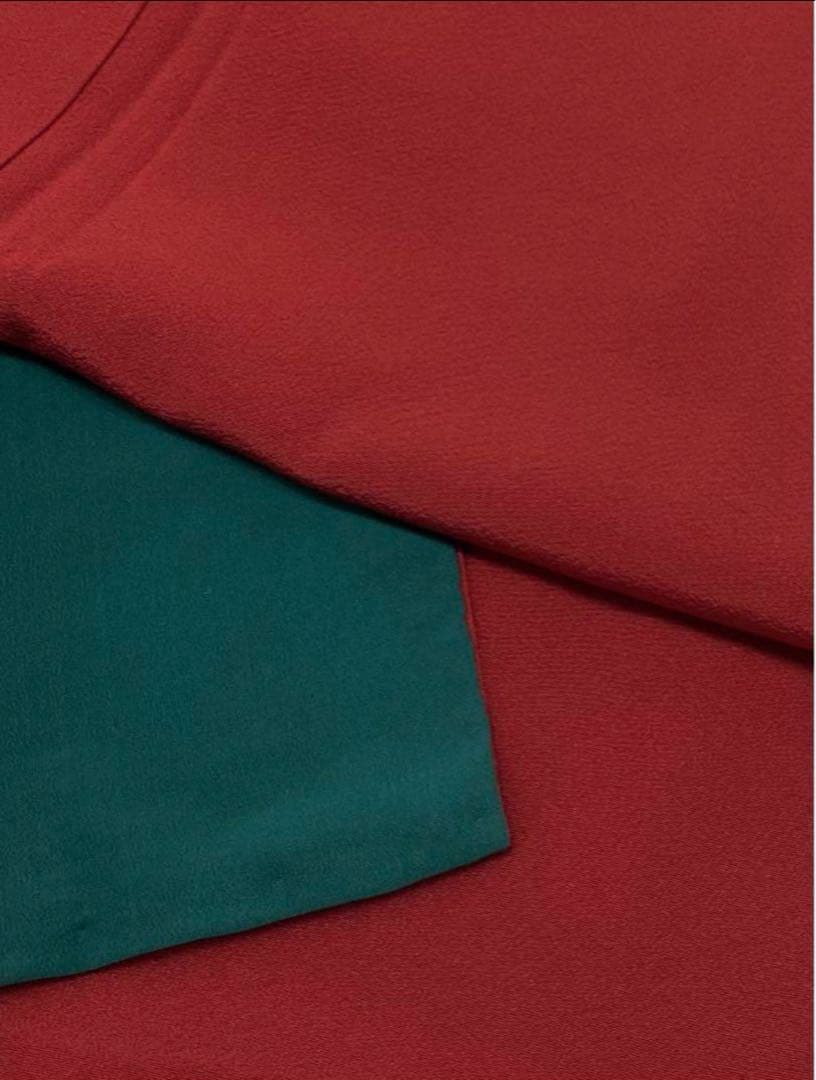 無地振袖 シンプル ちりめん 茜色系 身丈155cm