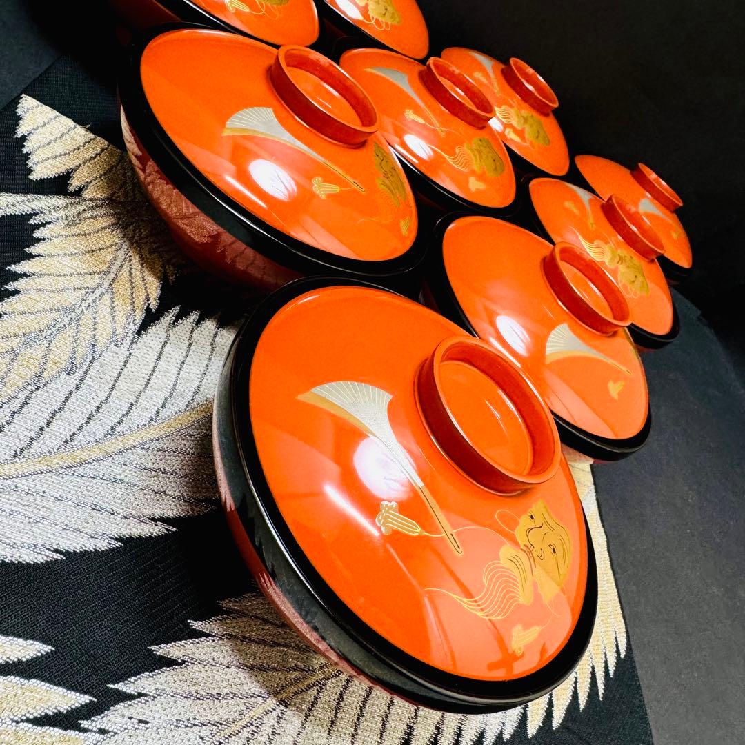 漆器　輪島塗　金蒔絵　沈金　木製　蓋付椀　お煮物椀　吸物椀　10客　共箱　漆芸