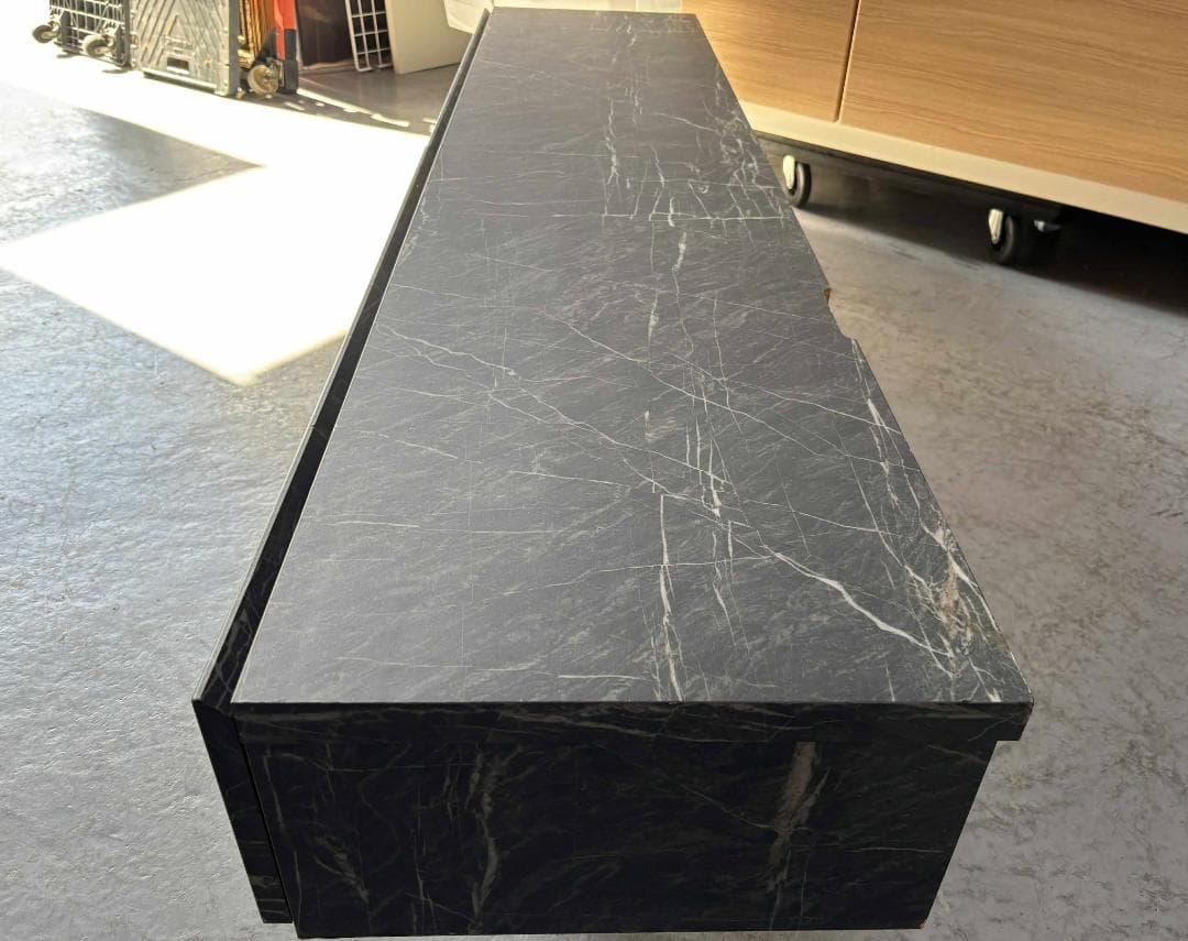 LOWYA 国産 大理石柄 ローボード 幅180 棚 おしゃれ 脚付き