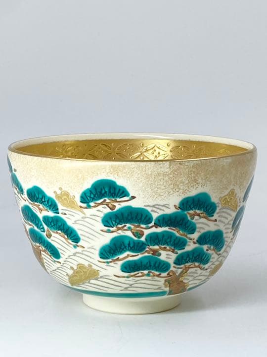 【上山善峰】松島 金砂子 茶碗　桐共箱    栞　紙外箱　底部在銘　茶道具