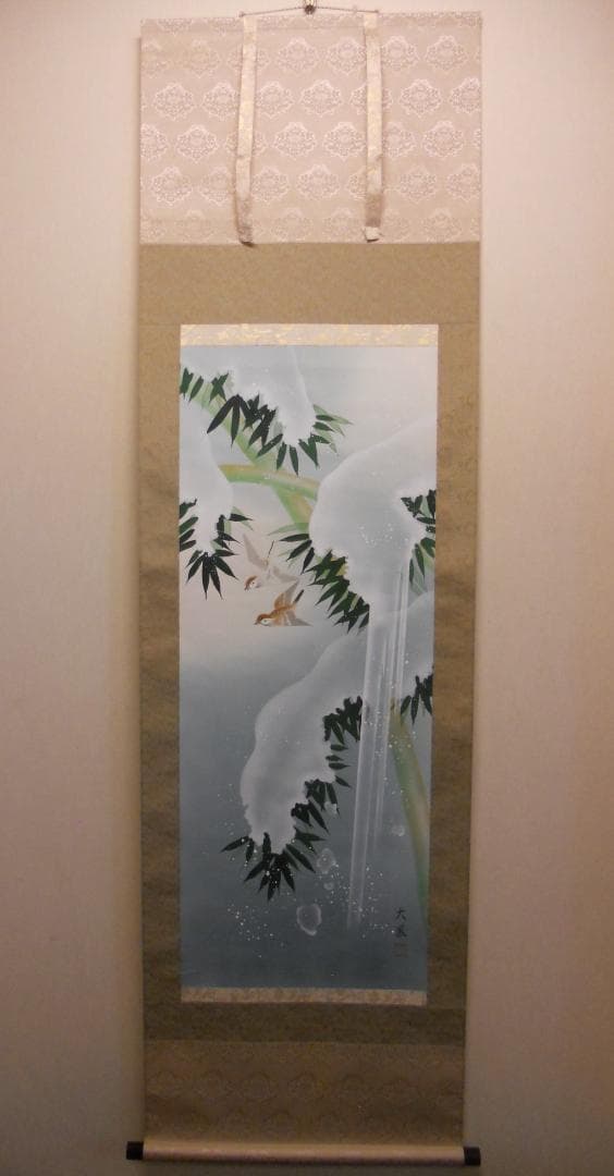 掛け軸 小川大鳳 『 竹に雀 』 軸装 茶道具 掛軸 美品 です。