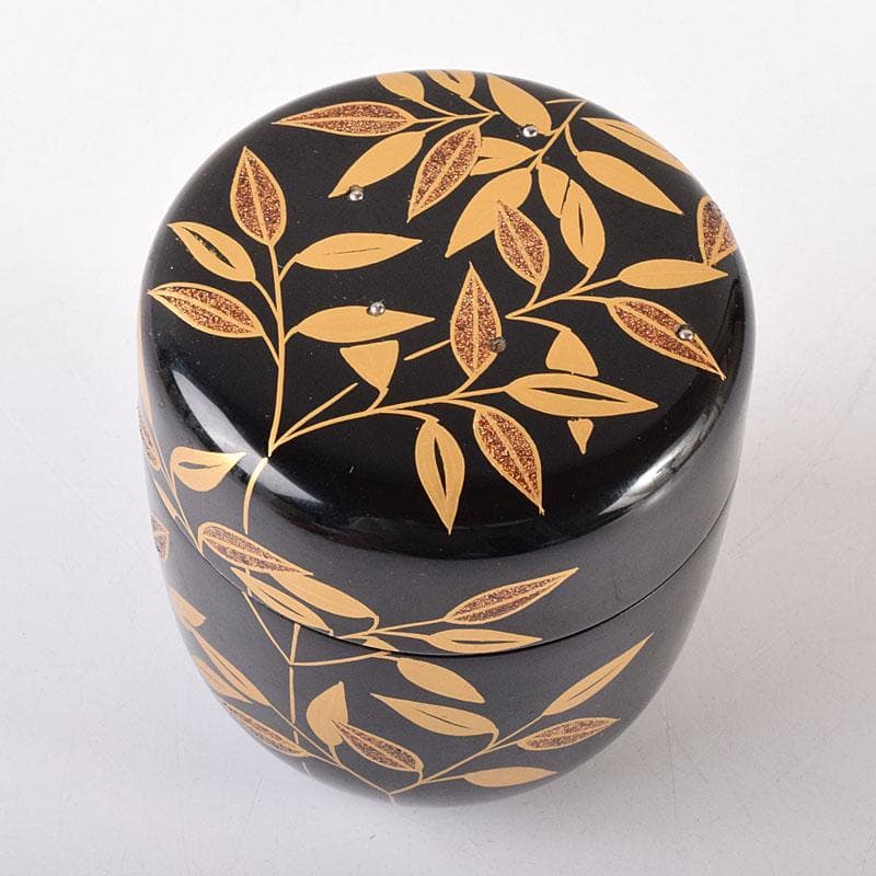 茶道具　越前塗　佐々木麗峰作　利休伝来写　笹蒔絵　中棗　共箱　V　7133