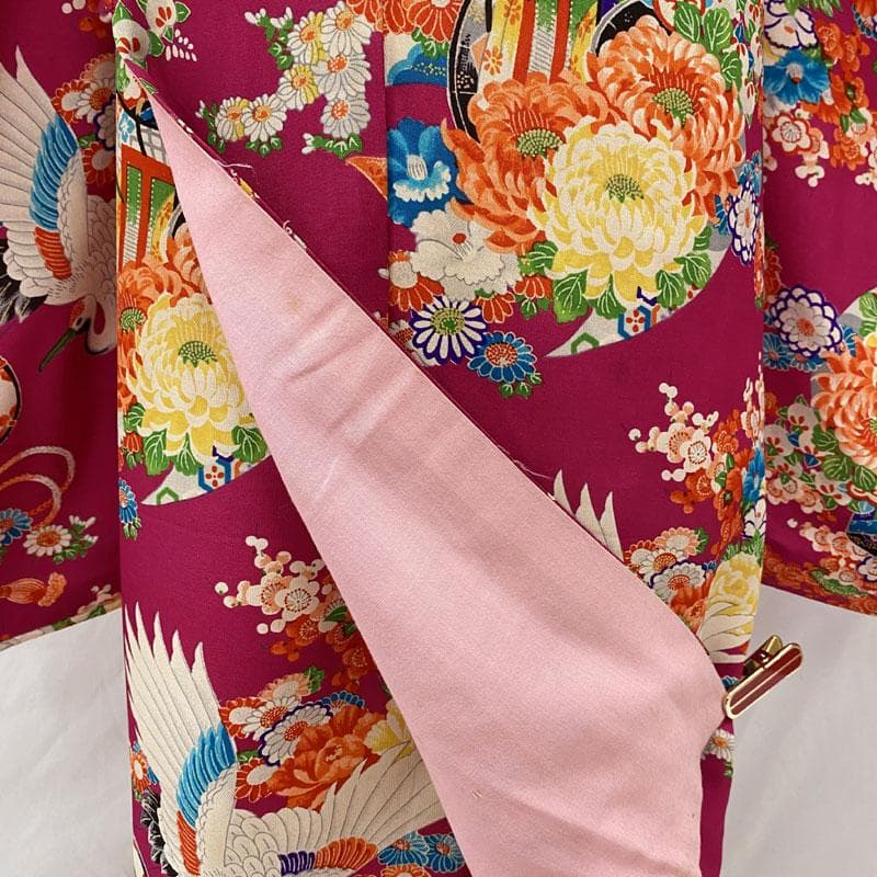 510ag23◎七五三 七歳 女児 アンティーク着物&丸帯 総柄 はまなす色◎