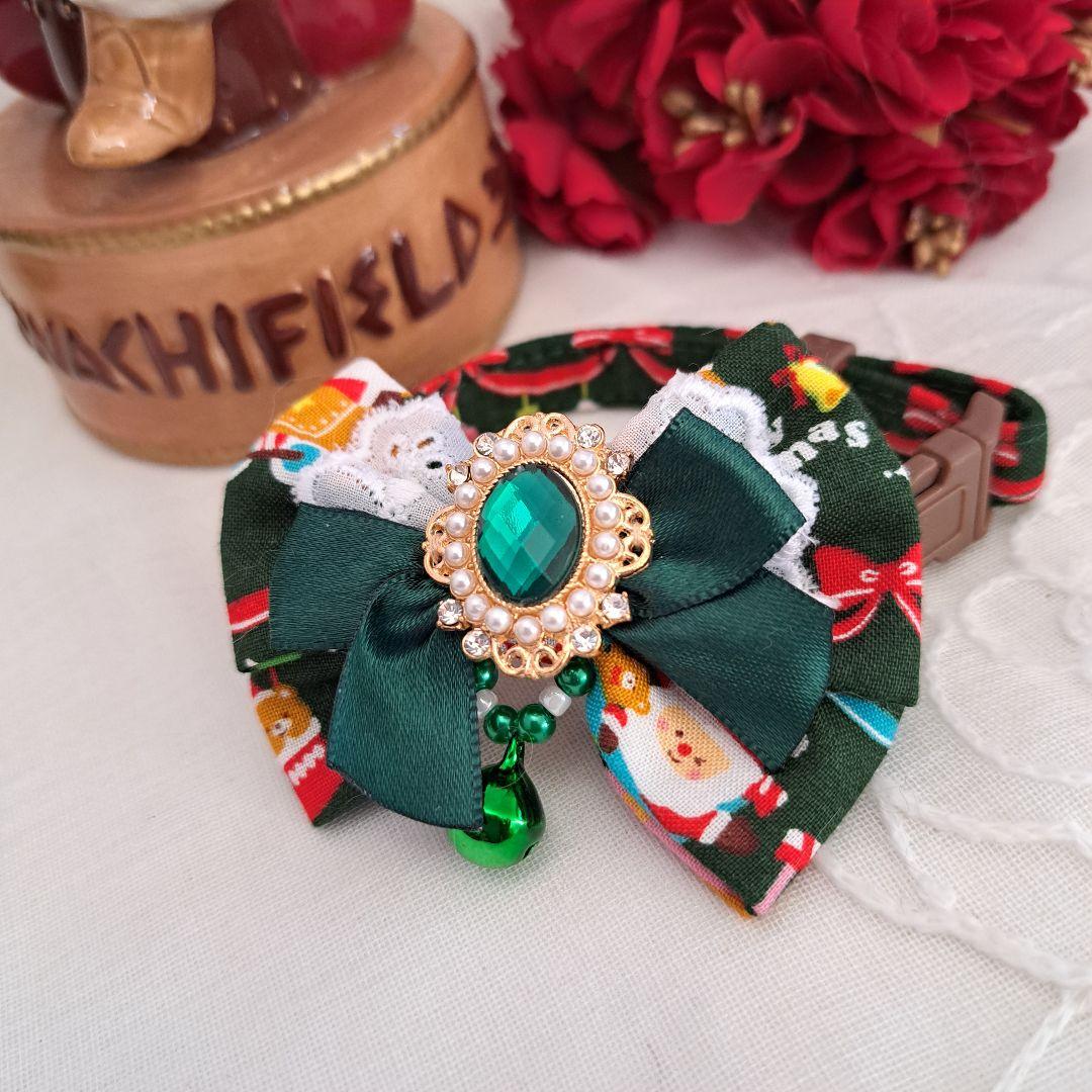 幅広クリスマスファーシュシュ(ホワイト&グリーン)わんちゃん猫ちゃん