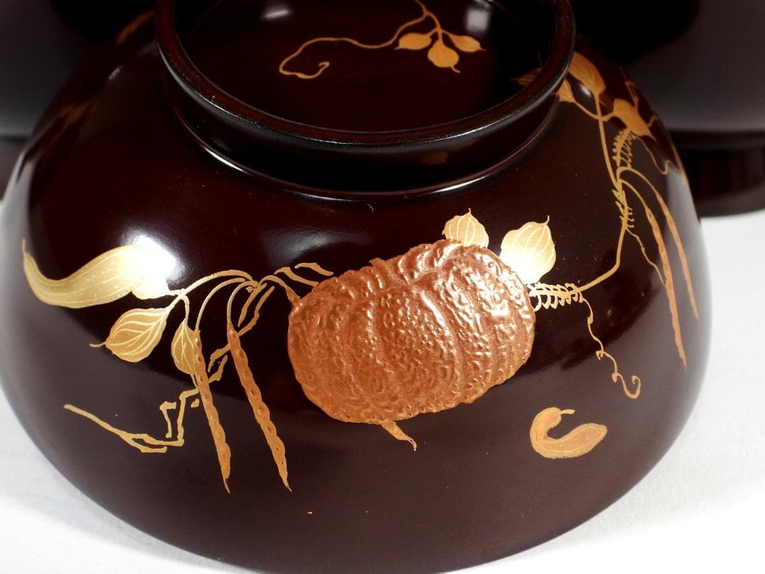 金蒔絵 木製 漆器 輪島金沢能登 汁椀蓋碗5客セット 小吸物碗