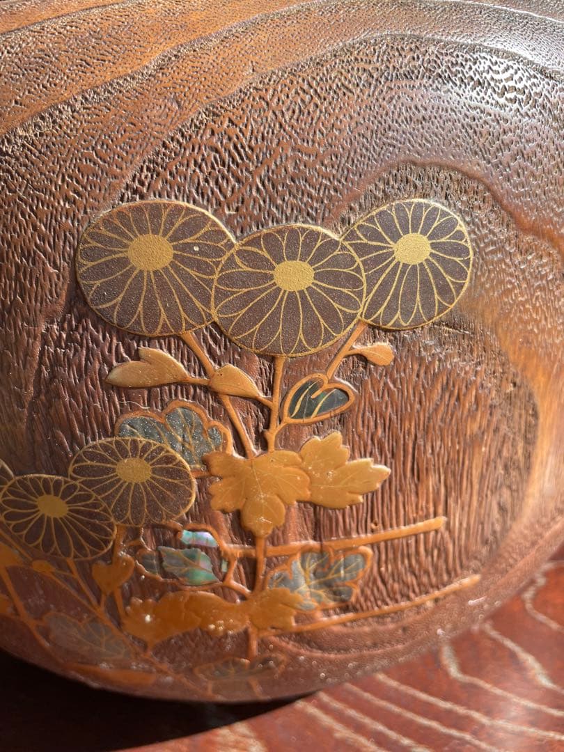 美品 時代 桐火鉢 秋草蒔絵 火鉢 螺鈿入り 茶道具 骨董品 木製火鉢 100