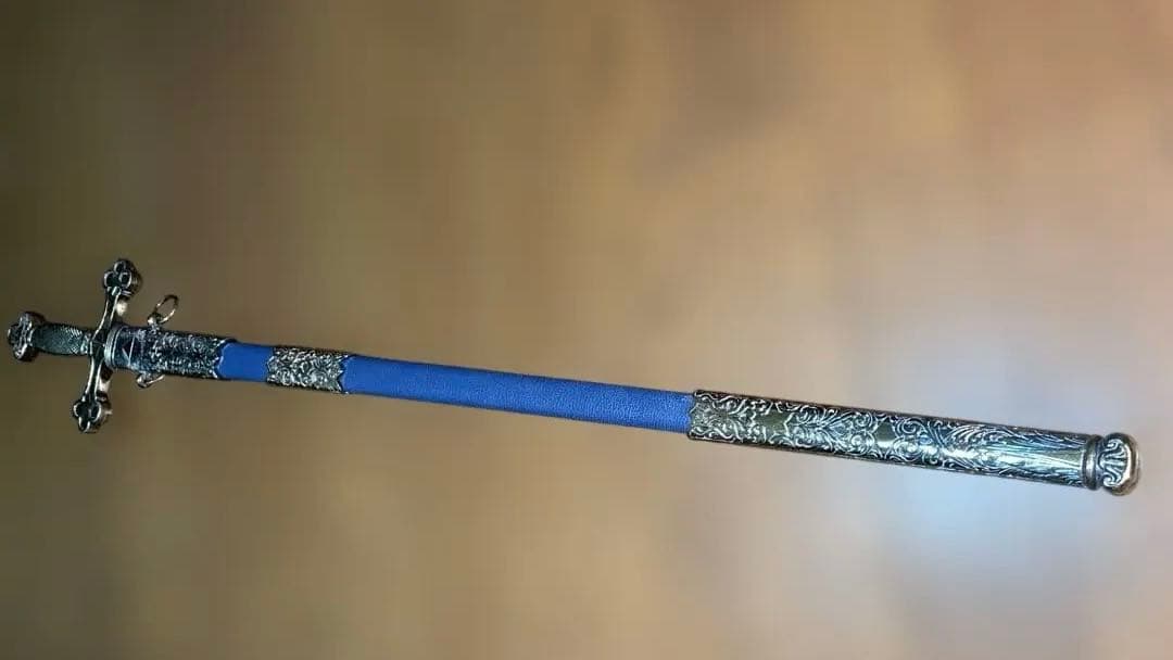 【儀礼用ロングソード】青のメイソン装飾剣／フリーメイソン象徴入り／撮影・装飾用