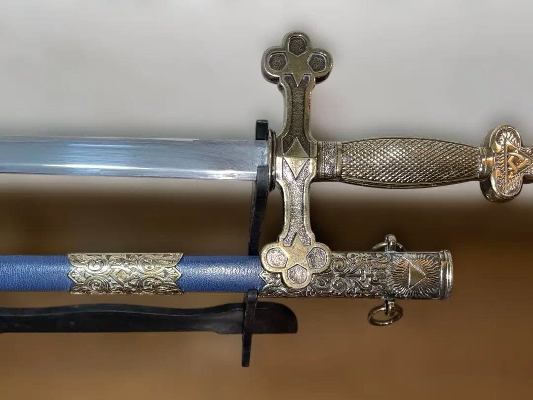 【儀礼用ロングソード】青のメイソン装飾剣／フリーメイソン象徴入り／撮影・装飾用