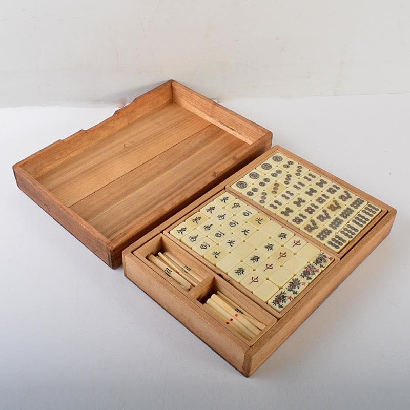 eyeknow74 　竹嵌　練物牌　背竹牌　麻雀牌　木箱付　V　6552