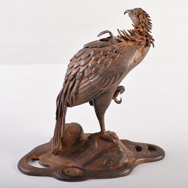 龍ちゃん　時代金工　蝋型鋳銅　古銅　鷹　香炉　置物　U　R8804