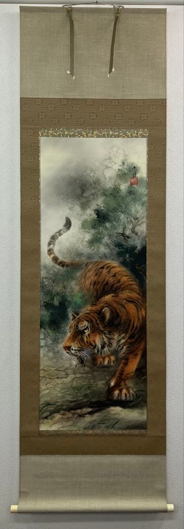 堀江玉鳳　猛虎　絹本　掛軸　共箱（師：玉置頼石）タイガー・タイガース・阪神