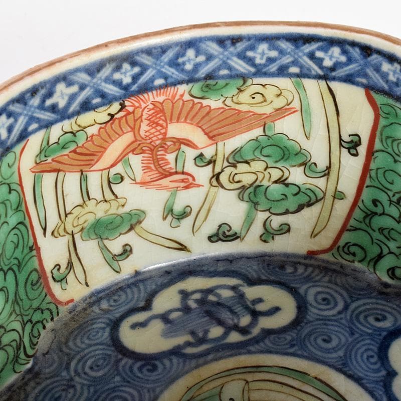 九谷焼　大聖寺伊万里　奇玉宝鼎之珍　色絵　木瓜形菓子鉢　時代箱付　V　R5037