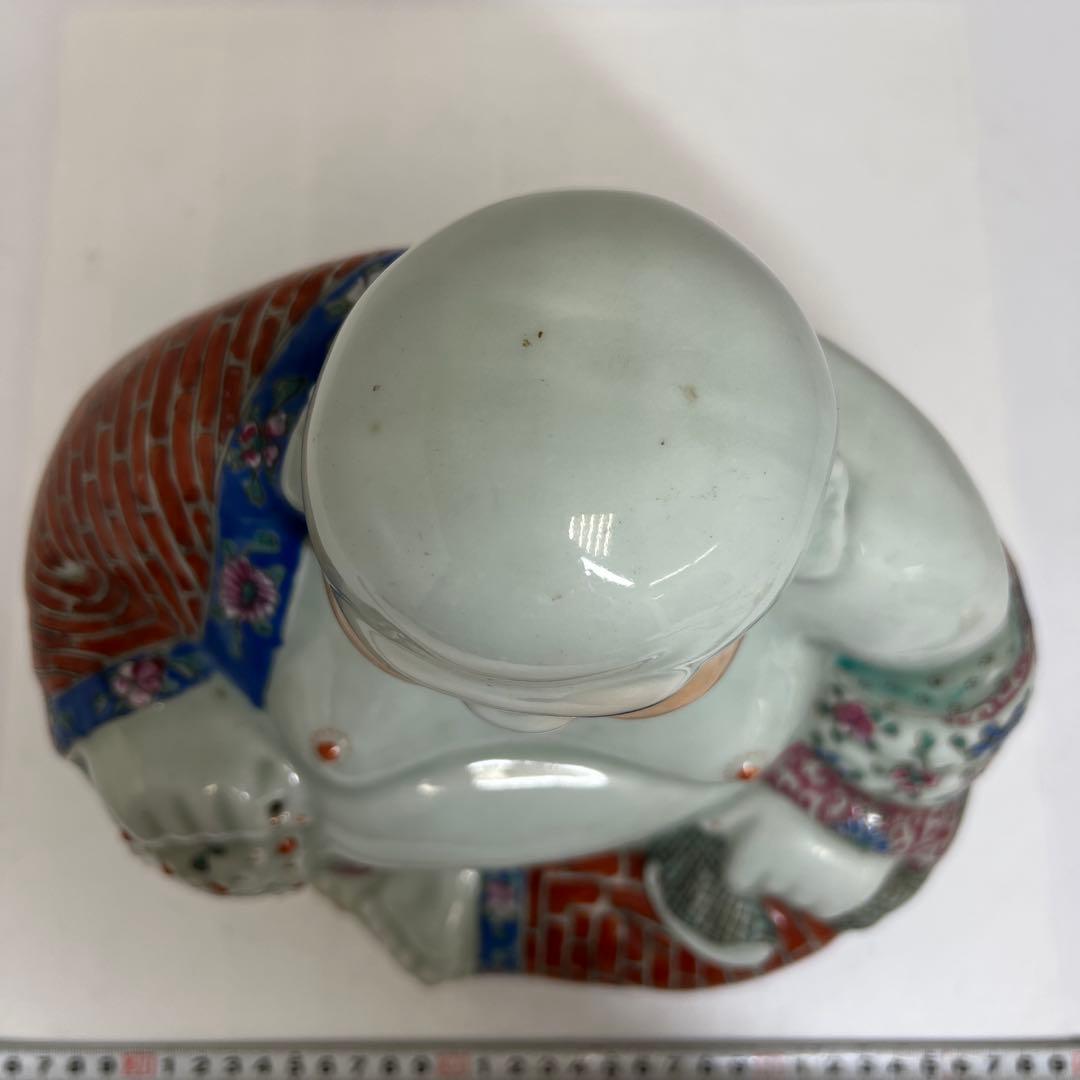 中国景徳鎮 羅漢肝嶺上 朱義順作 粉彩布袋置物 高さ約25㎝ トコル