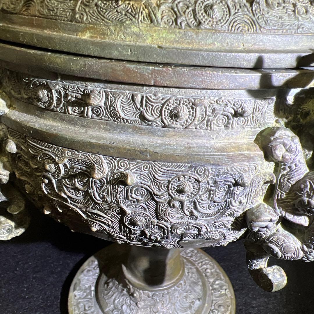 古代中国　古銅蓋物　木箱付　1740g/高さ約19.5㎝ 東Y7-1229☆2F