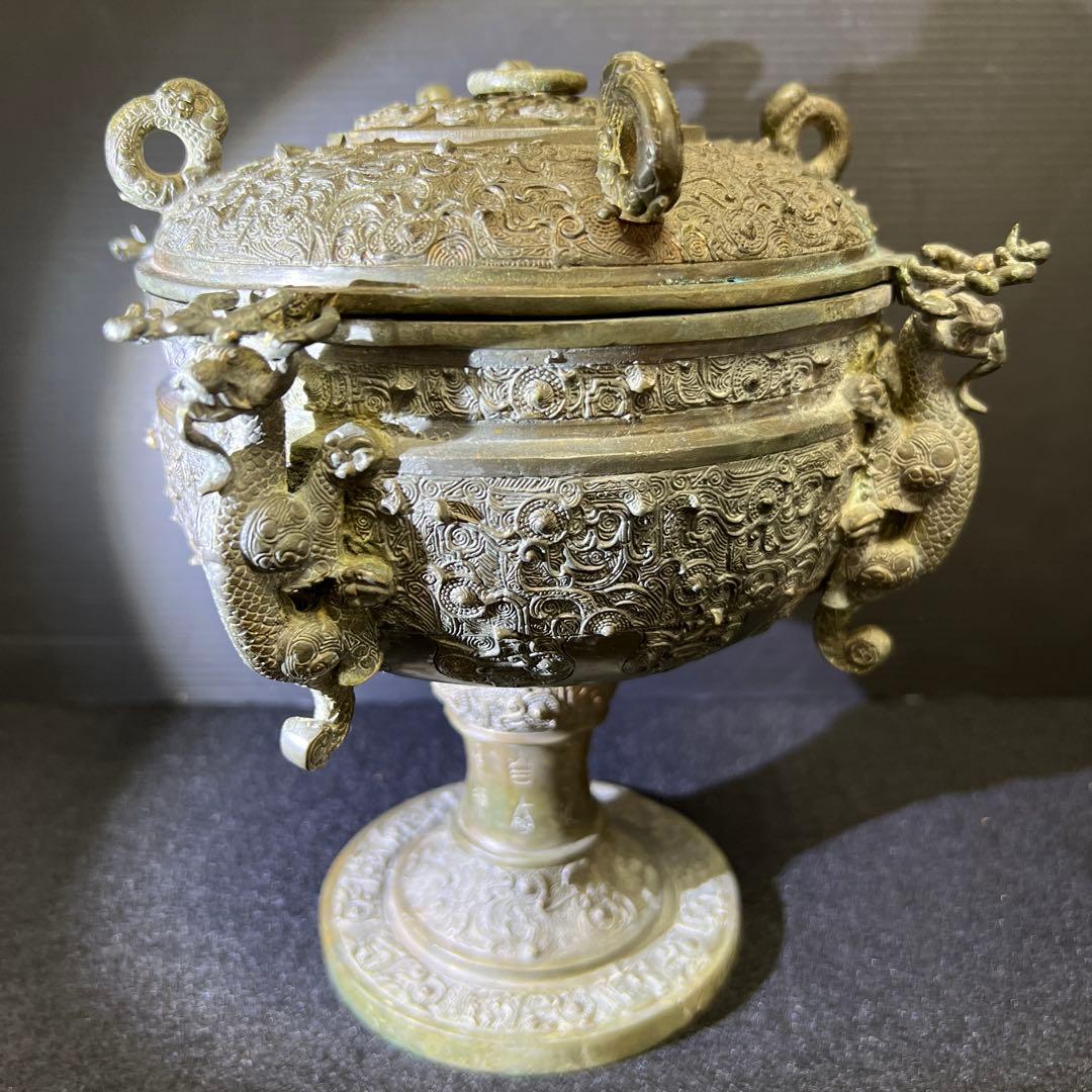 古代中国　古銅蓋物　木箱付　1740g/高さ約19.5㎝ 東Y7-1229☆2F