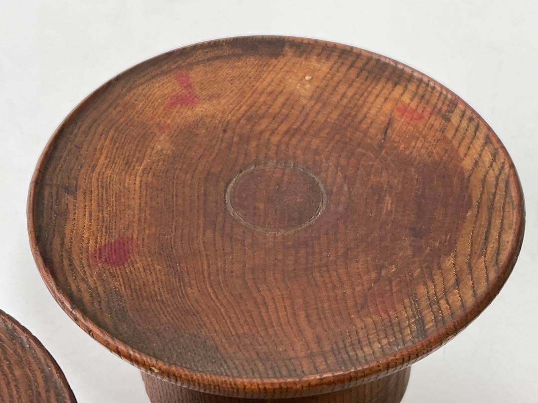 骨董　アンティーク　李朝　木彫　台皿　高足皿　３点　台座　朝鮮骨董