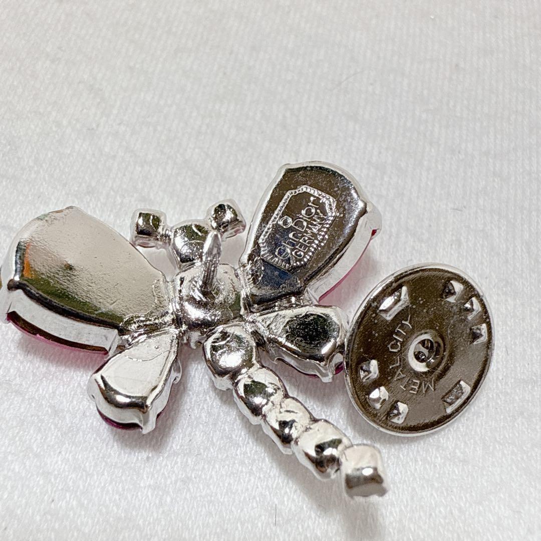 クリスチャンディオール シルバー＆ピンクカラー トンボ ピンブローチ