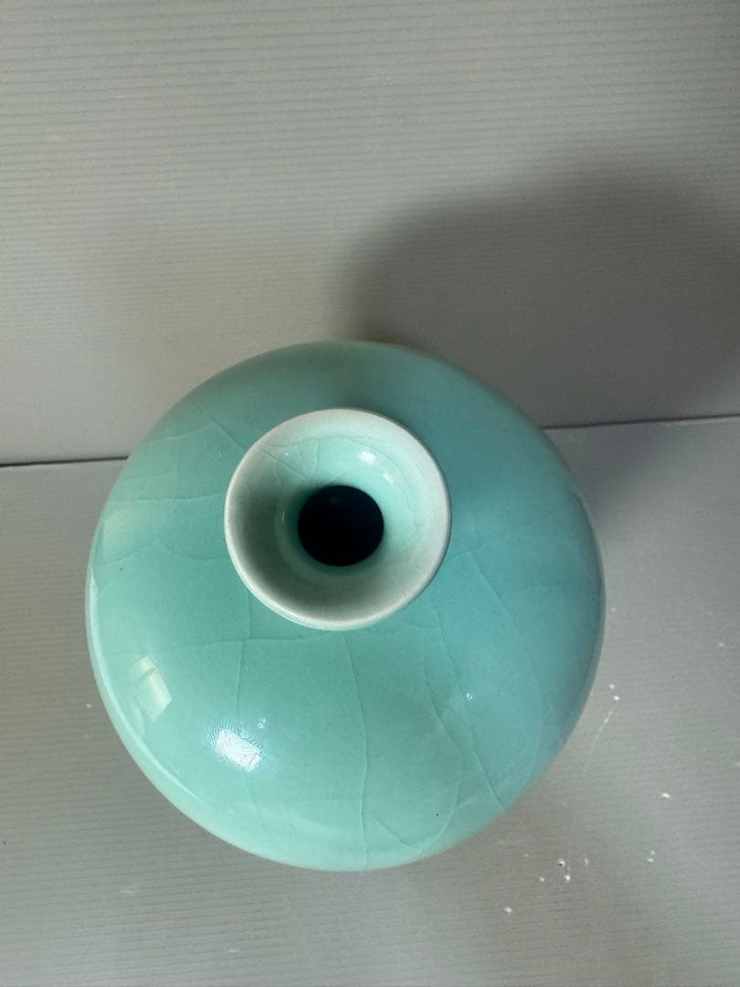 2594 青磁 花瓶 花台付 時代物