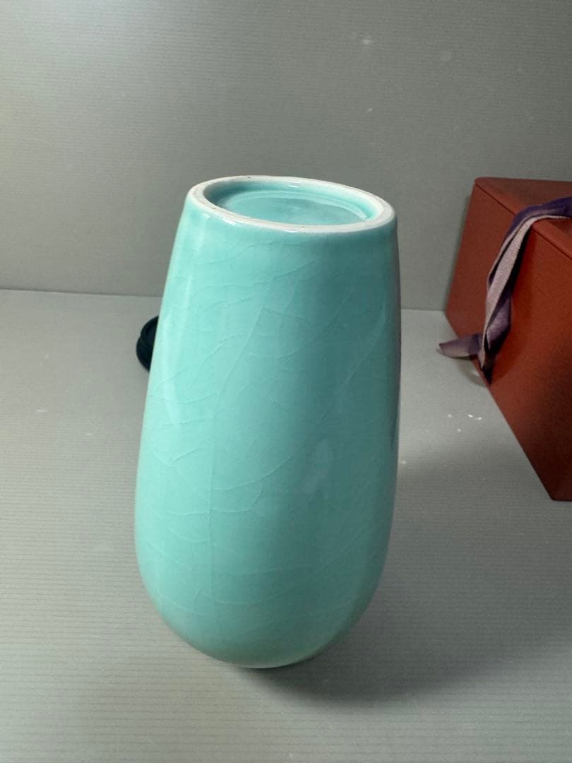 2594 青磁 花瓶 花台付 時代物