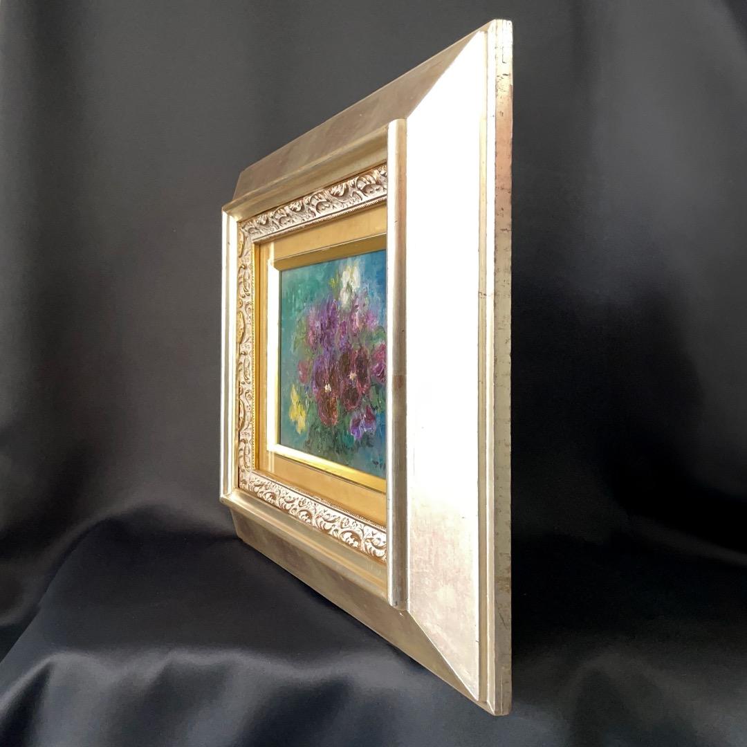 はまち3号様専用＊金登美「すみれ」油絵 サイン入り 額に傷 作品