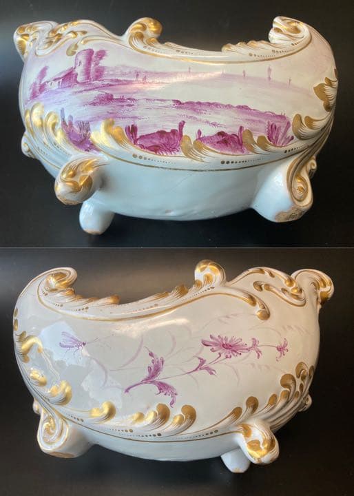 エミール・ガレ 軟質施釉陶器 湖畔風景文 帆船 昆虫絵図 鉢 ボウル