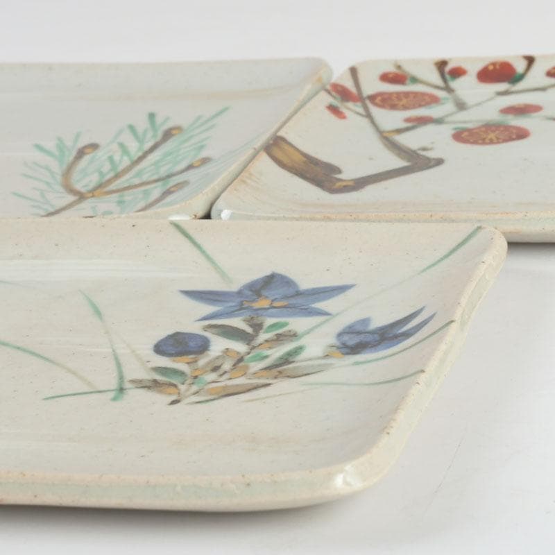 和食器 茶懐石 幸兵衛窯 絵変四方皿 銘々皿 五客 共箱