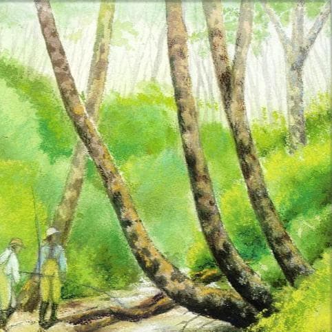 絵画「北海道 虫類川にて」　水彩画