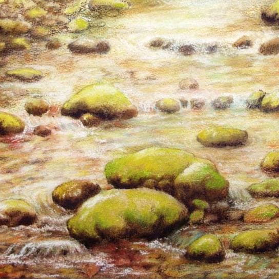 絵画「北海道 虫類川にて」　水彩画