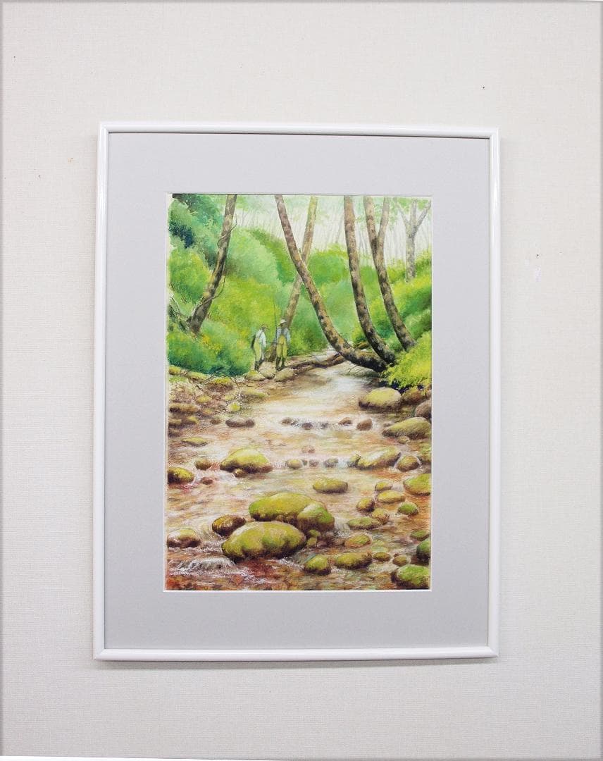 絵画「北海道 虫類川にて」　水彩画