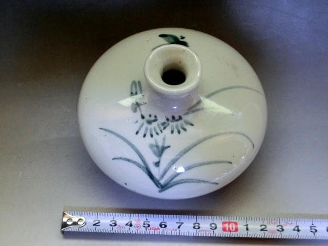 油壷□染付唐草鳥紋油壺 花器 砂高台 古玩 唐物