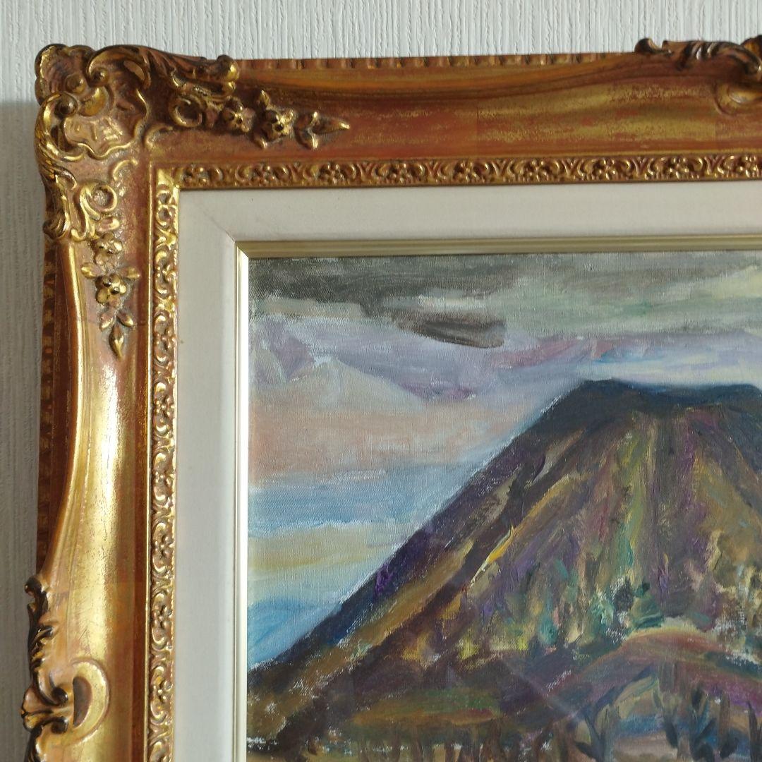 [真作]　朝比奈　文雄「榛名湖の秋」/油彩10号/日展評議員/豪華額装品