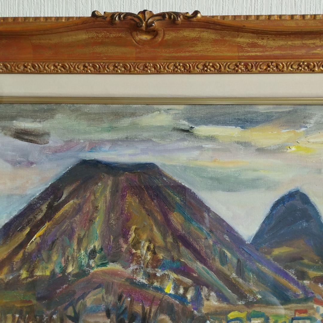 [真作]　朝比奈　文雄「榛名湖の秋」/油彩10号/日展評議員/豪華額装品