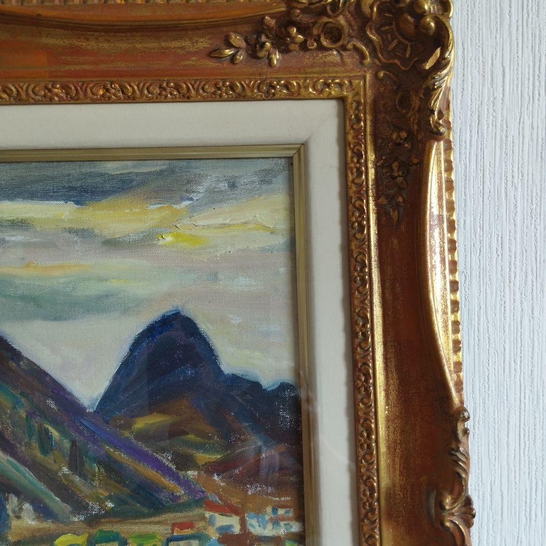 [真作]　朝比奈　文雄「榛名湖の秋」/油彩10号/日展評議員/豪華額装品