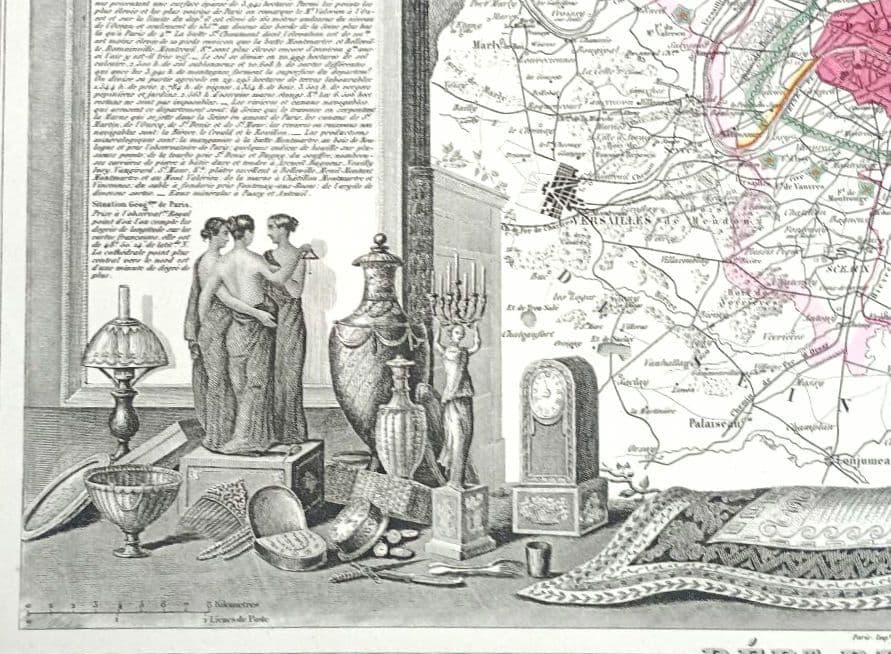 額装品 西洋古地図 1856年 Levasseur 「パリ全図」 美品